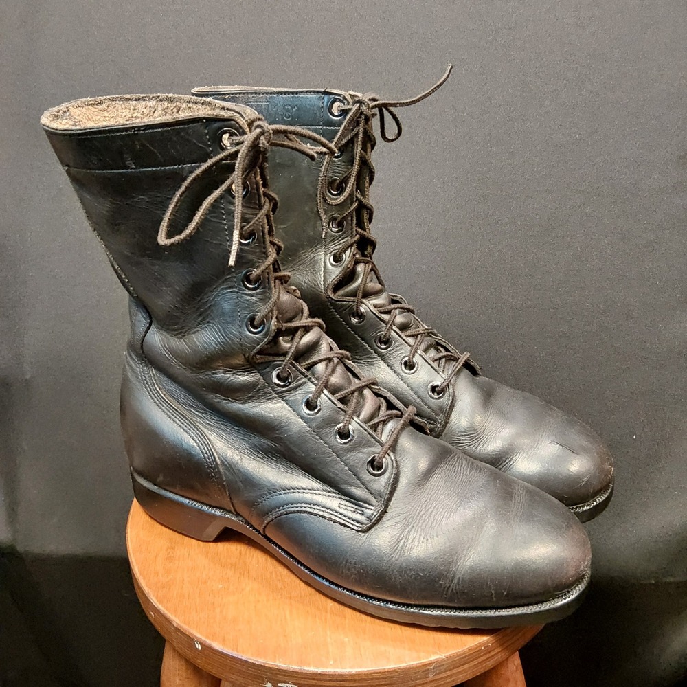 VTG 1981 Ro-Search Military Combat Boots 11 Wide W Black Leather Patina PJ 1-81